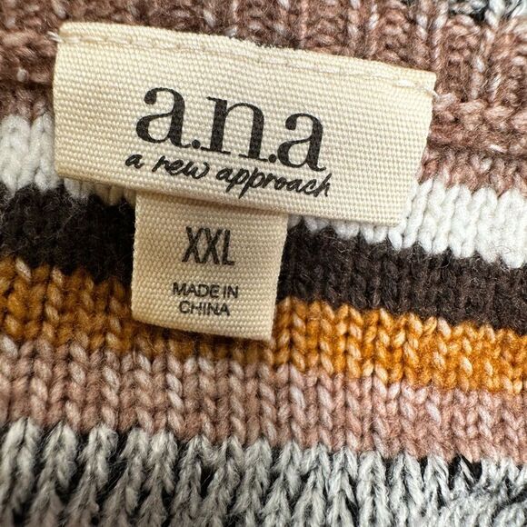 NWT A.N.A. Women’s Brown Cream Striped Long Sleeve Maxi Sweater Dress - Size XXL - Picture 4 of 6